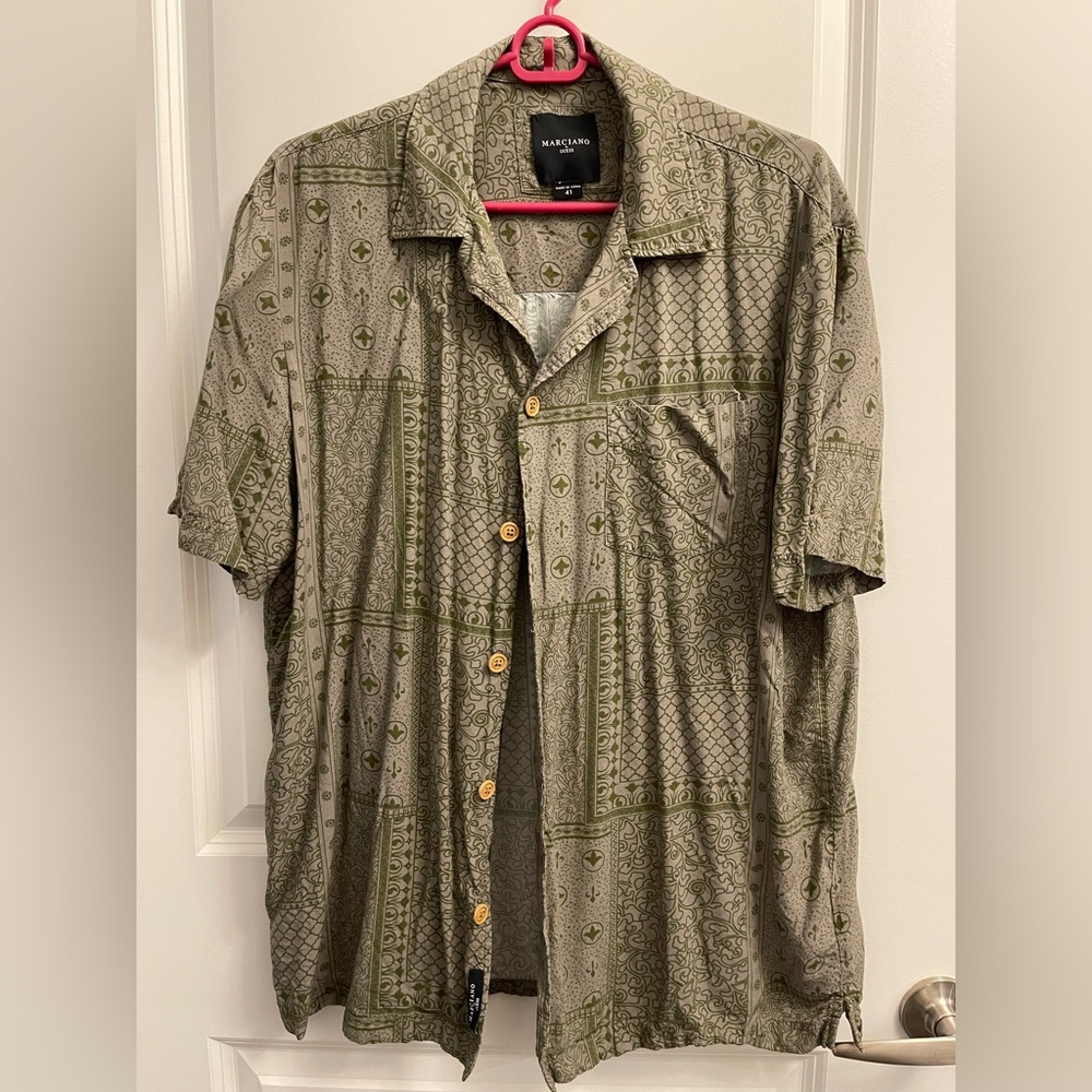 Guess by Marciano Olive Green Button Down Shirt - 41/Medium